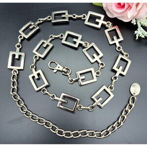 Silver Tone Metal GUESS Link G Chain Belt Adjustable 32" to 40"